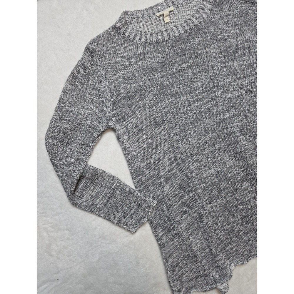 Eileen Fisher 100% Organic Linen Oversized Boxy Sweater Gray/White Crew Neck M